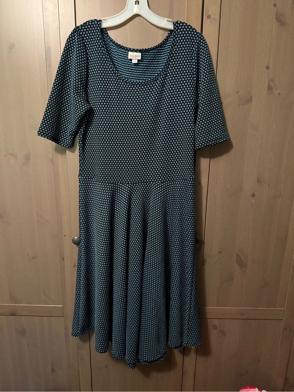 LuLaRoe Black with Blue Polka Dots Midi Dress